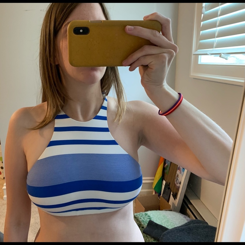 Medium Vitamin A Striped White and Blue Bikini Top